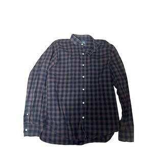 Bonobos Mens XL Slim Fit Brown & Navy Blue Checkered Long Sleeve Shirt